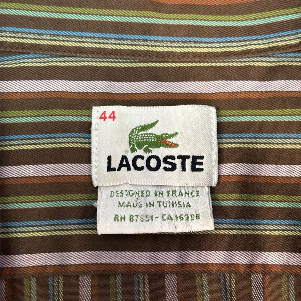 Lacoste Men's Brown and Multicolored Striped Button Down Shirt Size 44 XL - Picture 2 of 7